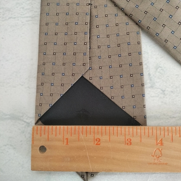 BROOKS BROTHERS 346 PURE SILK MEN’S GEOMETRIC GOLD/TAN & BLUE WEAVE NECKTIE USA - Picture 8 of 10